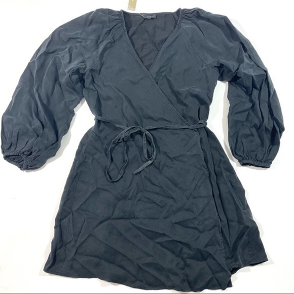 New J Crew Drapey Wrap Mini Dress Black Size Medium - Picture 2 of 8